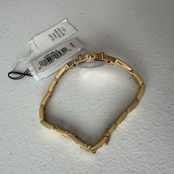 GUESS Women's Gold Tone Crystal Accent Watch 22 MM Self Adjustable Bracelet - Picture 3 of 7